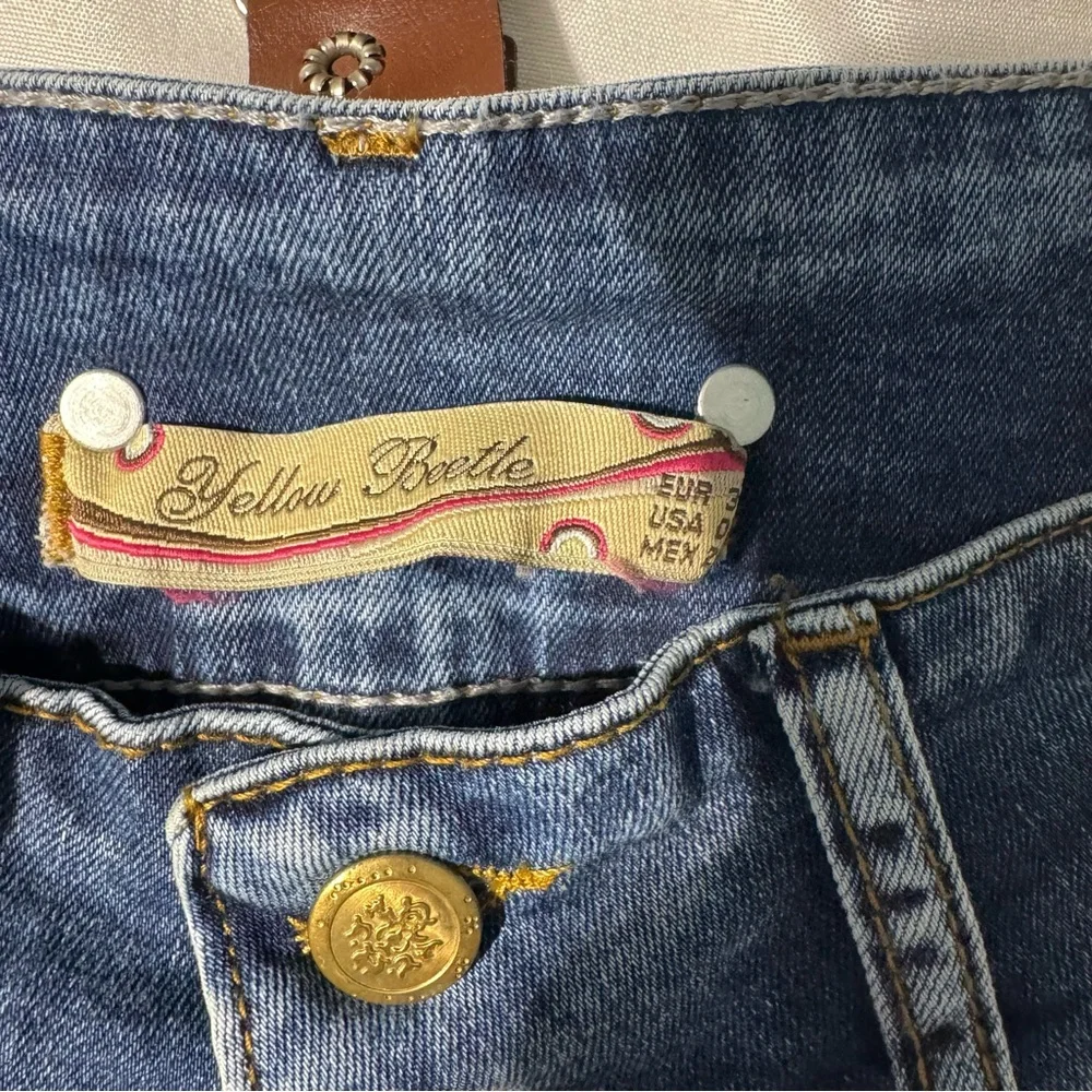 Yellow Beetle Denim Shorts w/ Striped Suspenders | Size 29 Y2K Retro Streetwear - Picture 3 of 11